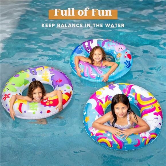 3 Pack Pool Floats, Pool Tube for‎ Kids Swim Rings Inflatable Tubes Life Ring - Picture 3 of 6